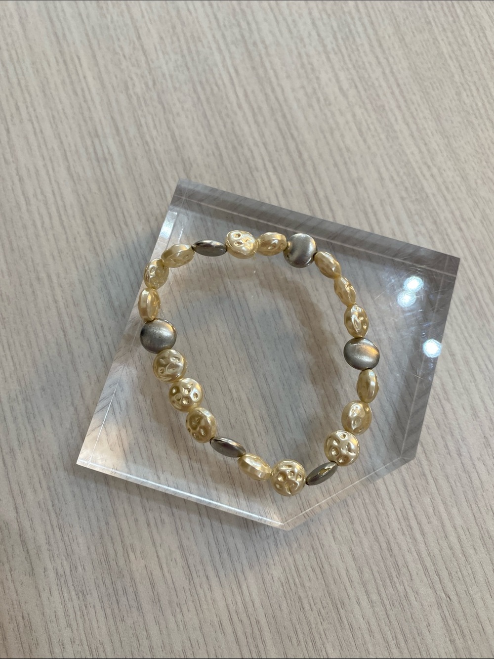Gold and Silver Beaded Stretch Bracelet - Elegant Women’s Jewelry